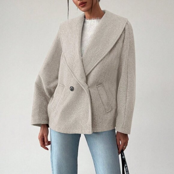 Khaki Casual Women's Elegant Lapel Versatile Coat - Picture 7 of 7